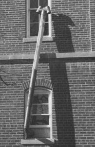 A picture from outside the monastic chapter room of the pipe from the stove used to announce abbatial elections. 